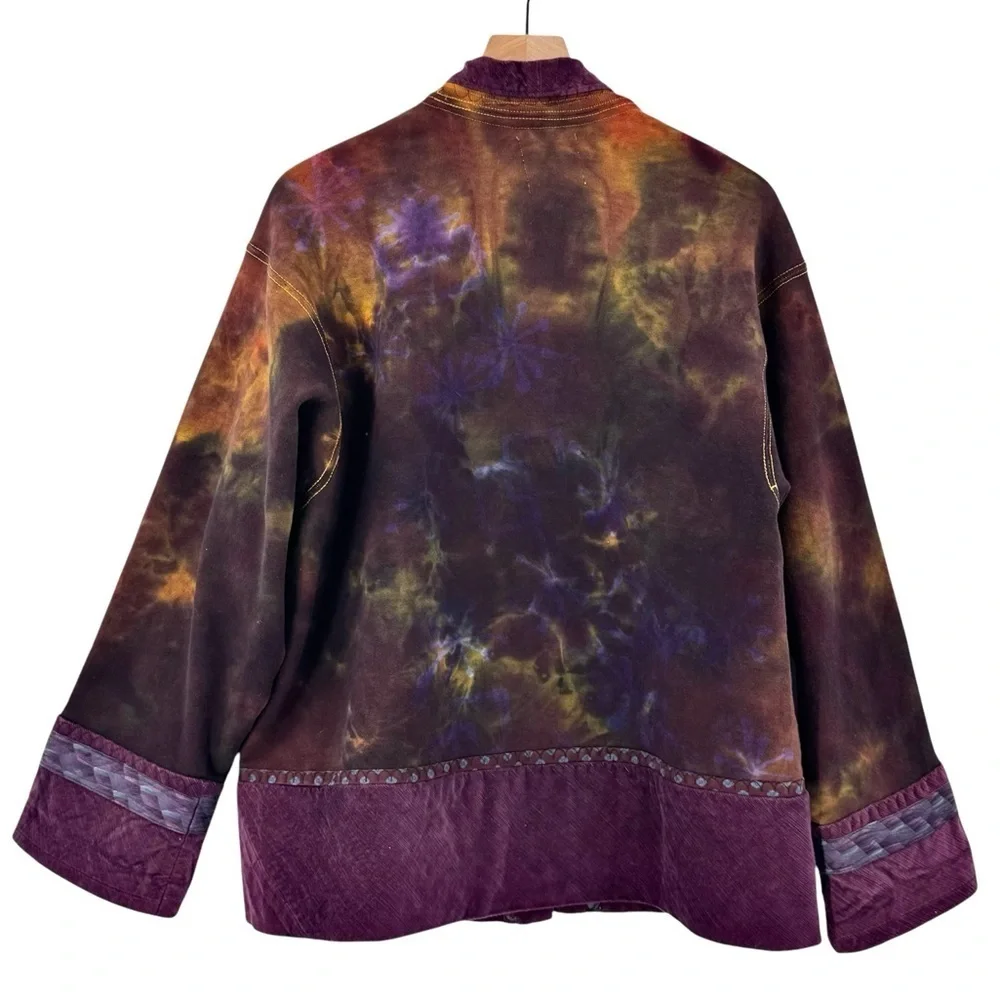 Handmade Tie Dye Lagenlook Cardigan Sweatshirt Kimono Jacket Cord Trim | XL/XXL